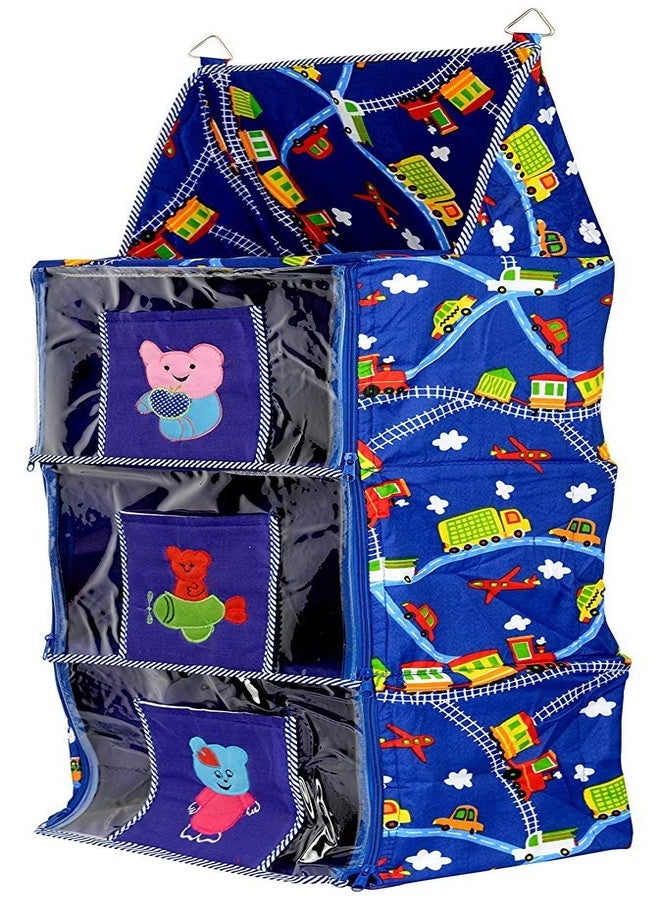 Unique Ideas Kids/Children Foldable 3 Shelf Hanging Wardrobe Design & Print May Vary.(Blue),1 Count - Image 2